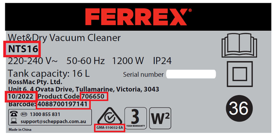 Products with these details have been recalled. Source: ACCC