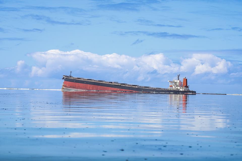 The vessel MV Wakashio slumped in the water off the coast of Mauritius.