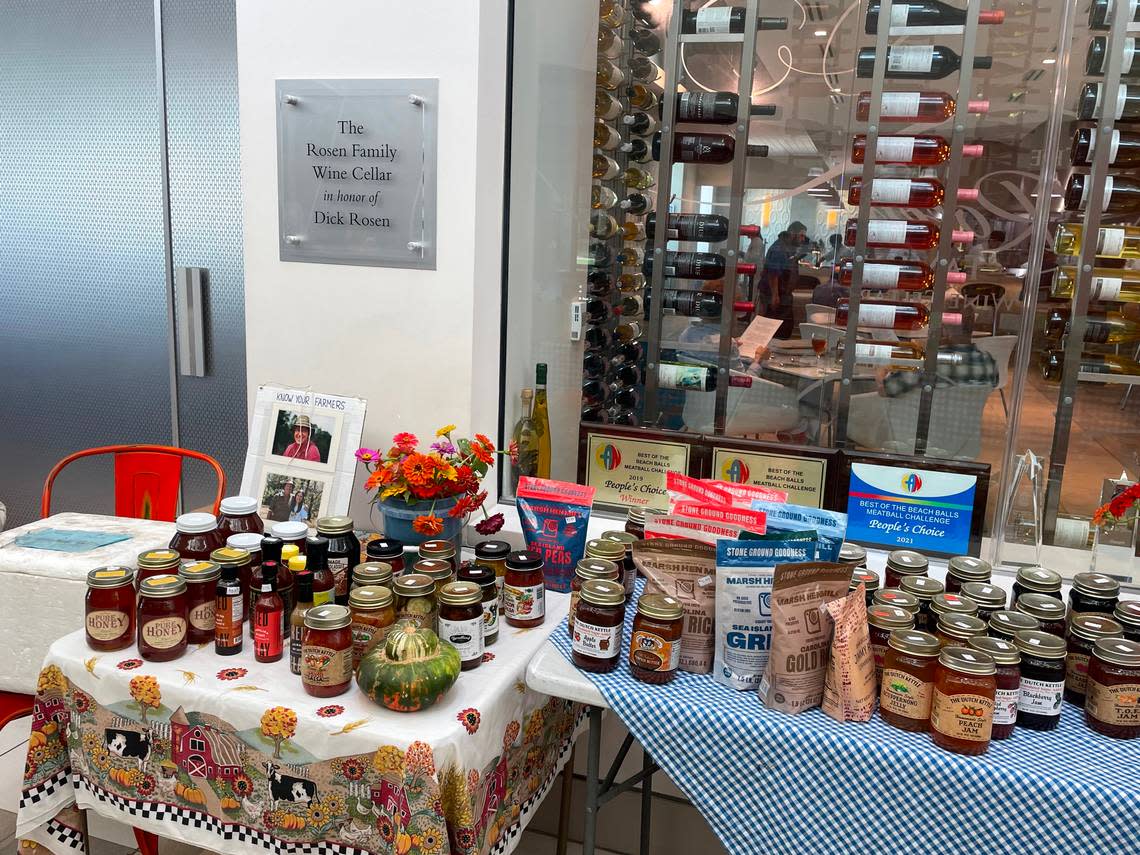 A stand at the International Culinary Institute in Myrtle Beach’s Market Common neighborhood sells locally-made jams and honey. The market is open on Thursdays from noon to 4 p.m.