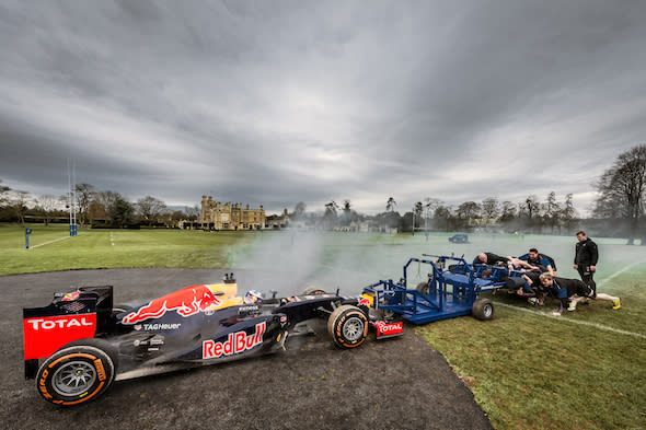 Daniel Ricciardo performs during F1 Scrum shooting at Farleigh House, Bath, UK, on January 21, 2016