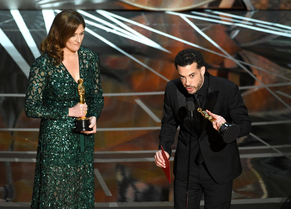 Producer Caroline Waterlow and director Ezra Edelman accept Best Documentary Feature for "O.J.: Made in America" during the 89th Annual Academy Awards at Hollywood &amp; Highland Center on Feb. 26, 2017 in Hollywood, California.&nbsp;