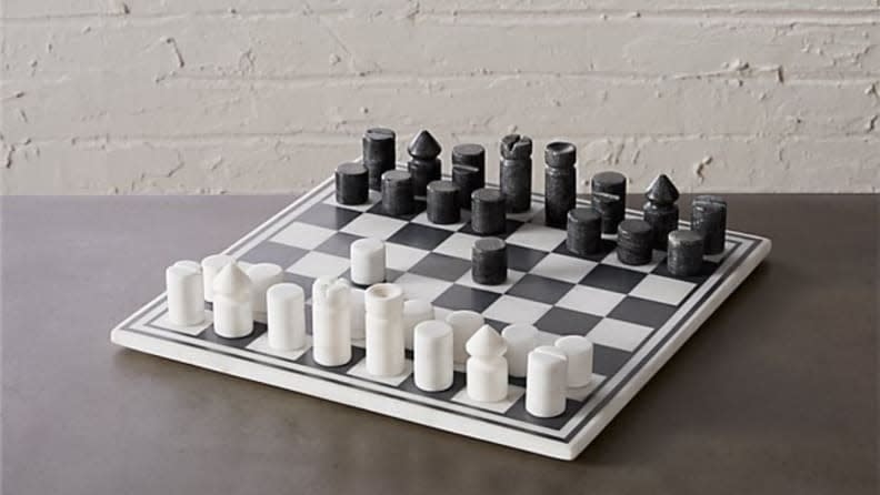 This chess set is made from marble.