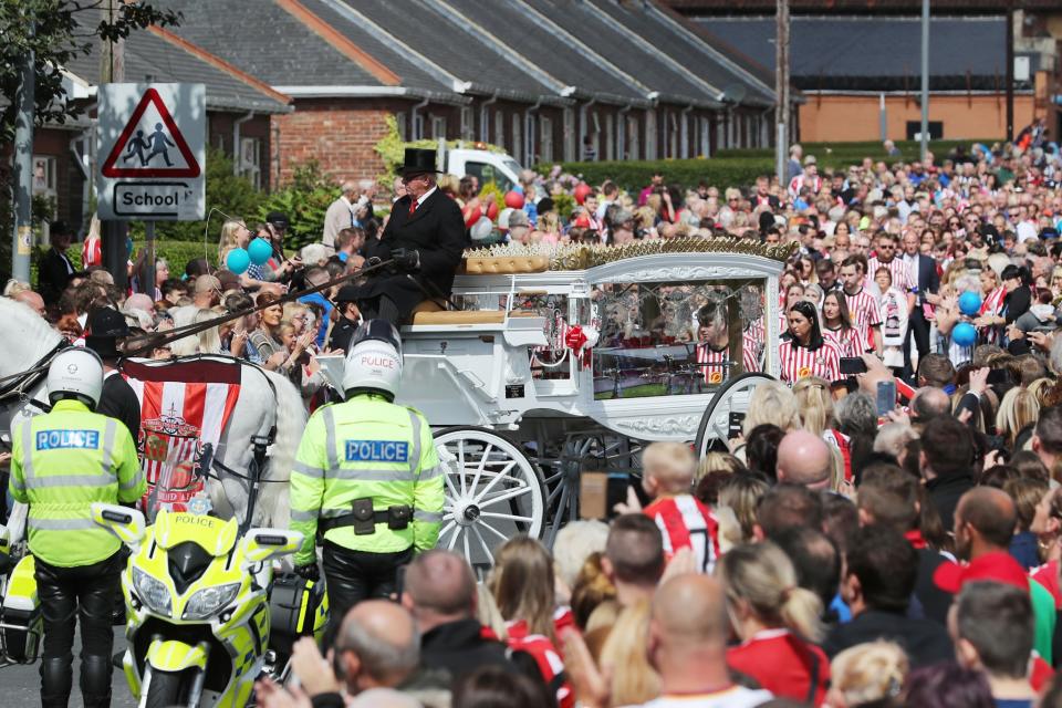 <p>The coffin of Bradley Lowery, the six-year-old football mascot whose cancer battle captured hearts around the world, arrives for his funeral </p>