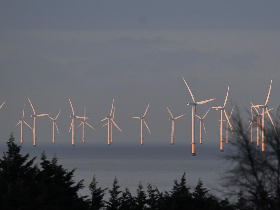 An offshore wind farm off the coast of Wales: The technology behind energy from renewable sources has developed rapidly: AFP