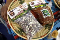 From New Mexico, anasazi chupeon beans and red chile powder. There was a stall at the US pavilion specifically showcasing Native American food products.