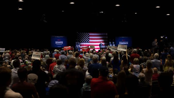 PHOTO: Florida Governor and 2024 presidential hopeful Ron DeSantis speaks during a campaign stop at the Greenville Convention Center in Greenville, South Carolina, on June 2, 2023. (Photo by LOGAN CYRUS/AFP via Getty Images) (Logan Cyrus/AFP via Getty Images)