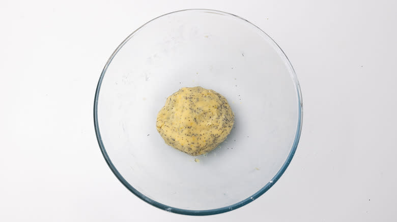 lemon poppy seed shortbread dough in bowl