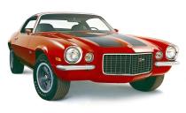 <p>The Z/28 carried over to the second-generation Camaro, but it was now powered by a 350-cubic-inch (5.7-liter) small-block LT-1 V-8 rated at 360 horsepower. The LT-1 may have sacrificed some of the DZ302's high-revving charisma, but it was a much friendlier everyday driving companion. The Z/28 in this photo features the new RS front end with its split bumpers and driving lights alongside the grille. The high-back seats indicate that the pictured car is a 1971 model—when a switch to SAE "net" power-rating standards dropped the nominal output of the LT-1 to 330 horsepower.</p>