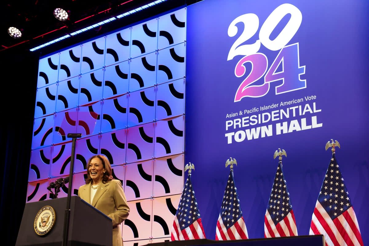 Harris defends Biden at an Asian and Pacific Islander American Vote presidential town hall in Philadelphia (REUTERS)