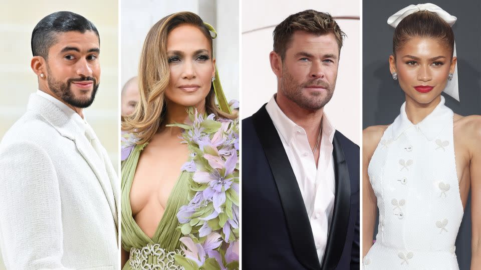 Bad Bunny, Jennifer Lopez, Chris Hemsworth and Zendaya will co-chair this year's Met Gala for the exhibition "Sleeping Beauties: Reawakening Fashion." - James Devaney/GC Images/Getty Images; Victor Aubry/Sipa USA; Christina House/Los Angeles Times/Getty Images; Neil Mockford/Filmmagic/Getty Images