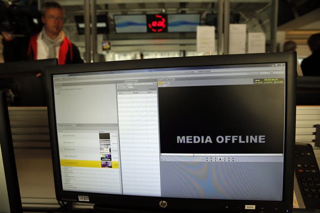 A computer screen is pictured at TV5 Monde after the French television network was hacked.