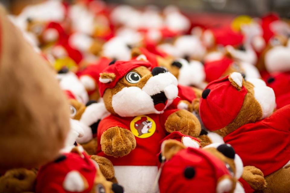 Beaver toys celebrate the Buc-ee’s mascot and are among the huge variety of merchandise sold at the travel store in Richmond before it opened in 2021.