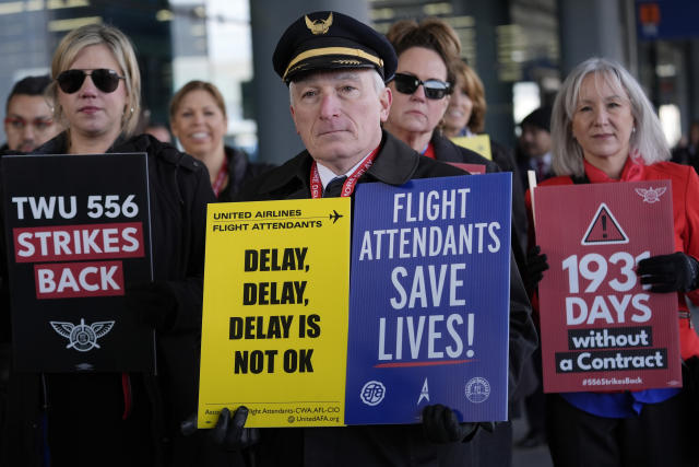 Flight attendants are holding airport rallies to protest the lack