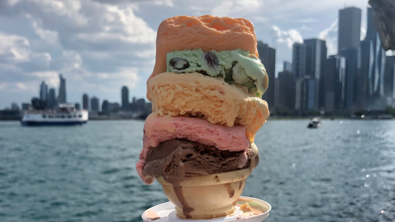 Rainbow ice cream cone in Chicago