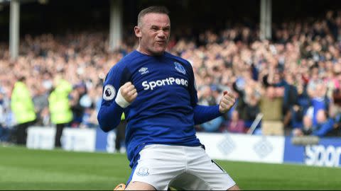 Wayne Rooney celebrates scoring for Everton v Stoke