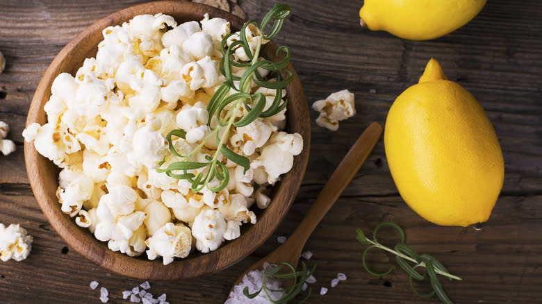 popcorn with salt rosemary lemons