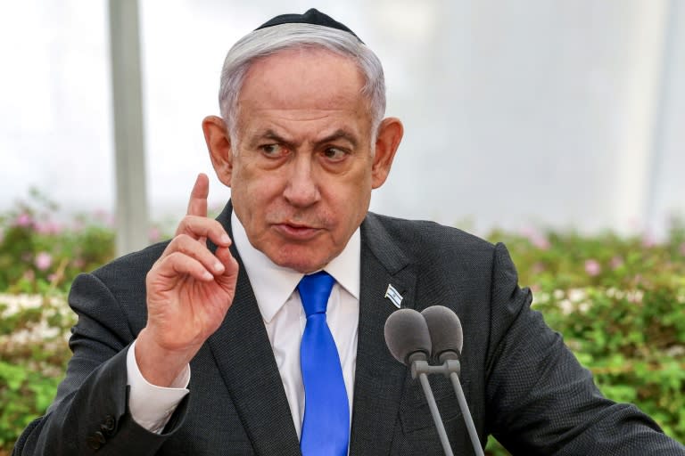 El primer ministro israelí, Benjamin Netanyahu, habla durante un acto público el 18 de junio de 2024 en Tel Aviv (Shaul Golan)