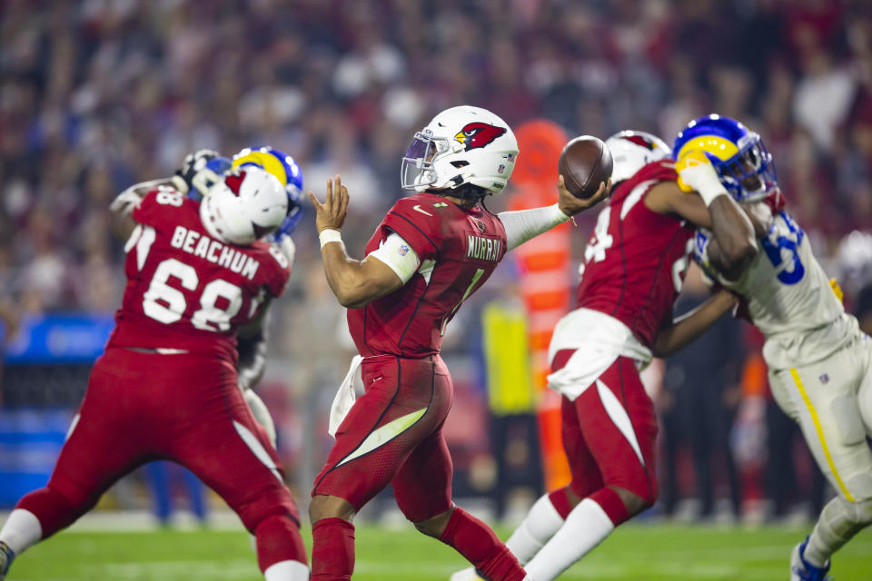 Quarterback Kyler Murray's Arizona Cardinals are 8-1 on the road this season. (Mark J. Rebilas/USA TODAY Sports)