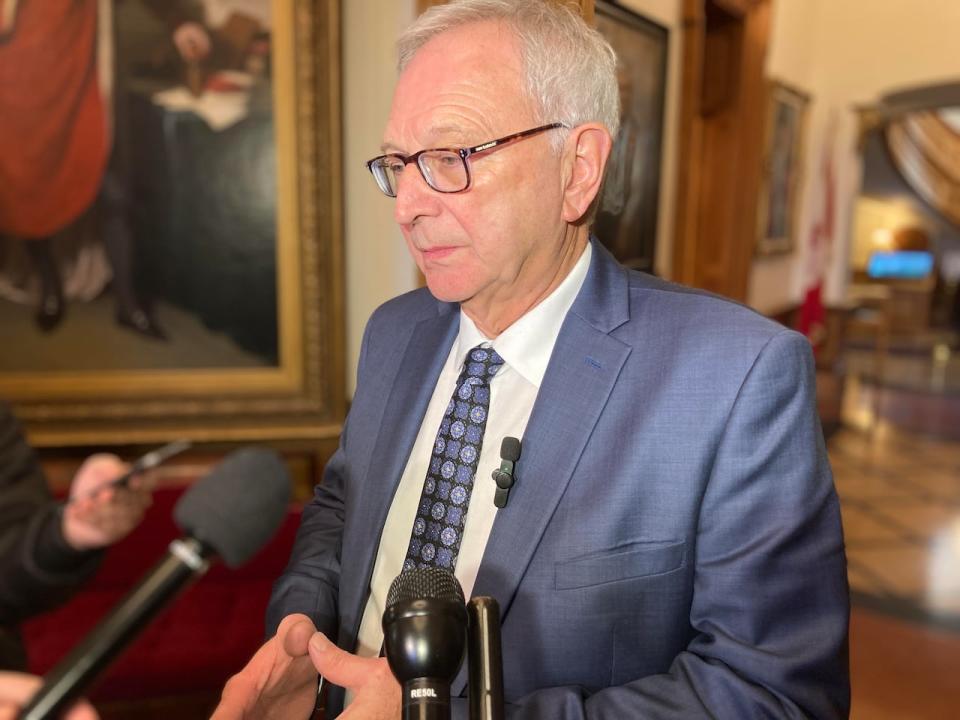Premier Blaine Higgs told reporters that broader measures may not be in the cards now that the government has lowered its projection of a budget surplus this year.