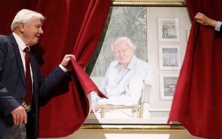 David Attenborough unveils a portrait of himself by Bryan Organ to mark his 90th birthday at New Walk Museum and Art Gallery in Leicester, Britain, September 22, 2016. REUTERS/Darren Staples