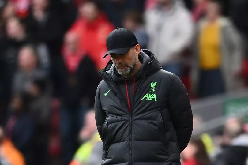 Liverpool manager Jurgen Klopp reacts after their 1-0 defeat at home to Crystal Palace.