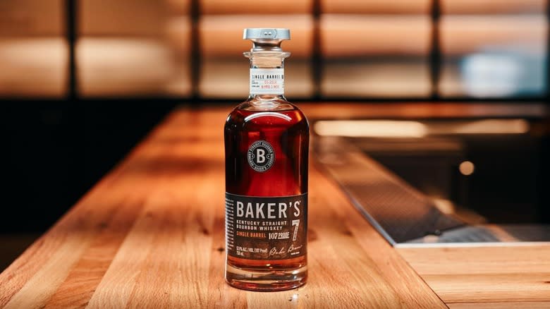 Baker's bourbon bottle and glass 
