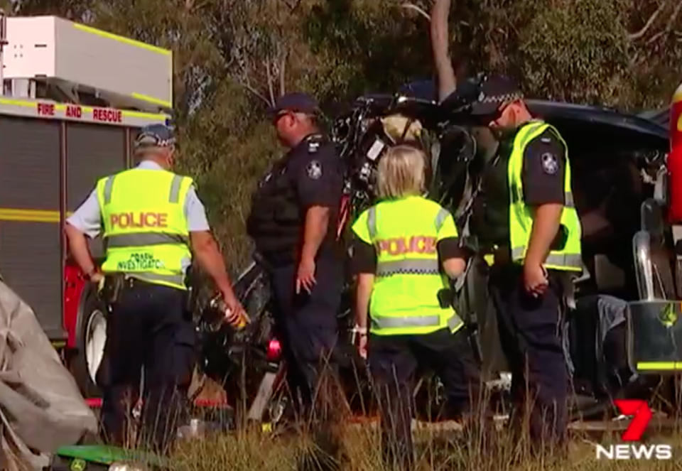 It is believed a sedan and a ute collided head-on. Source: 7News