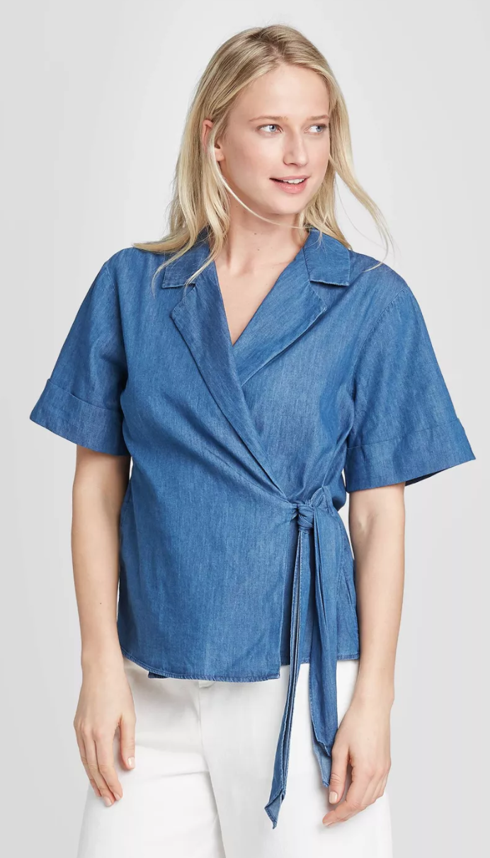 <p><strong>Who What Wear</strong></p><p>target.com</p><p><strong>$34.99</strong></p><p><a href="https://www.target.com/p/women-s-short-sleeve-tie-front-blouse-who-what-wear/-/A-78673846" rel="nofollow noopener" target="_blank" data-ylk="slk:Shop Now;elm:context_link;itc:0;sec:content-canvas" class="link ">Shop Now</a></p><p>A simple, blue wrap-tie top paired with <a href="https://go.redirectingat.com?id=74968X1596630&url=https%3A%2F%2Fwww.asos.com%2Fus%2Fasos-design%2Fasos-design-linen-slide-pants%2Fprd%2F13474603&sref=https%3A%2F%2Fwww.goodhousekeeping.com%2Fholidays%2Fg32302046%2Ffourth-of-july-outfit-ideas%2F" rel="nofollow noopener" target="_blank" data-ylk="slk:wide leg pants;elm:context_link;itc:0;sec:content-canvas" class="link ">wide leg pants</a> and <a href="https://go.redirectingat.com?id=74968X1596630&url=https%3A%2F%2Fwww.zappos.com%2Fp%2Fsteven-new-york-greece-sandal-white-leather-1%2Fproduct%2F9034058%2Fcolor%2F405513&sref=https%3A%2F%2Fwww.goodhousekeeping.com%2Fholidays%2Fg32302046%2Ffourth-of-july-outfit-ideas%2F" rel="nofollow noopener" target="_blank" data-ylk="slk:white leather sandals;elm:context_link;itc:0;sec:content-canvas" class="link ">white leather sandals</a> will create the perfect balance of fancy and casual. Throw on a pair of red earrings, and your patriotic look will be complete. <br></p>