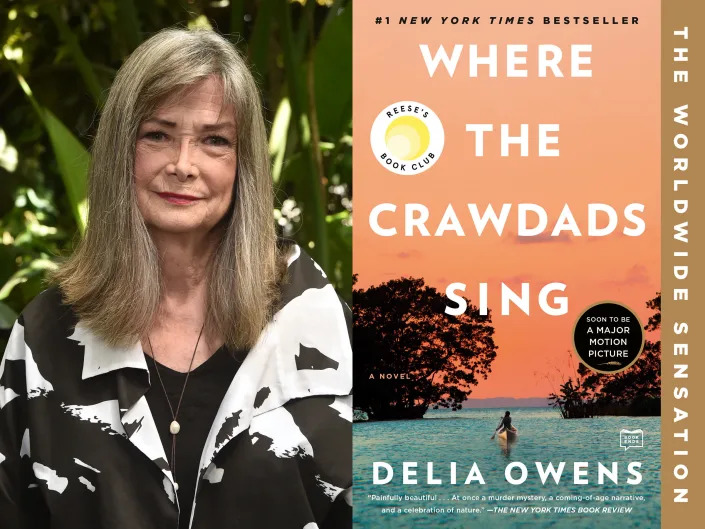 Side by side image of Delia Owens and Where The Crawdads Sing cover