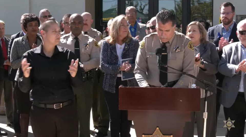 Los Angeles County Sheriff’s Department held a conference on Monday, where they also read out a statement from the victim’s family (Los Angeles County Sheriff’s Department/YouTube)