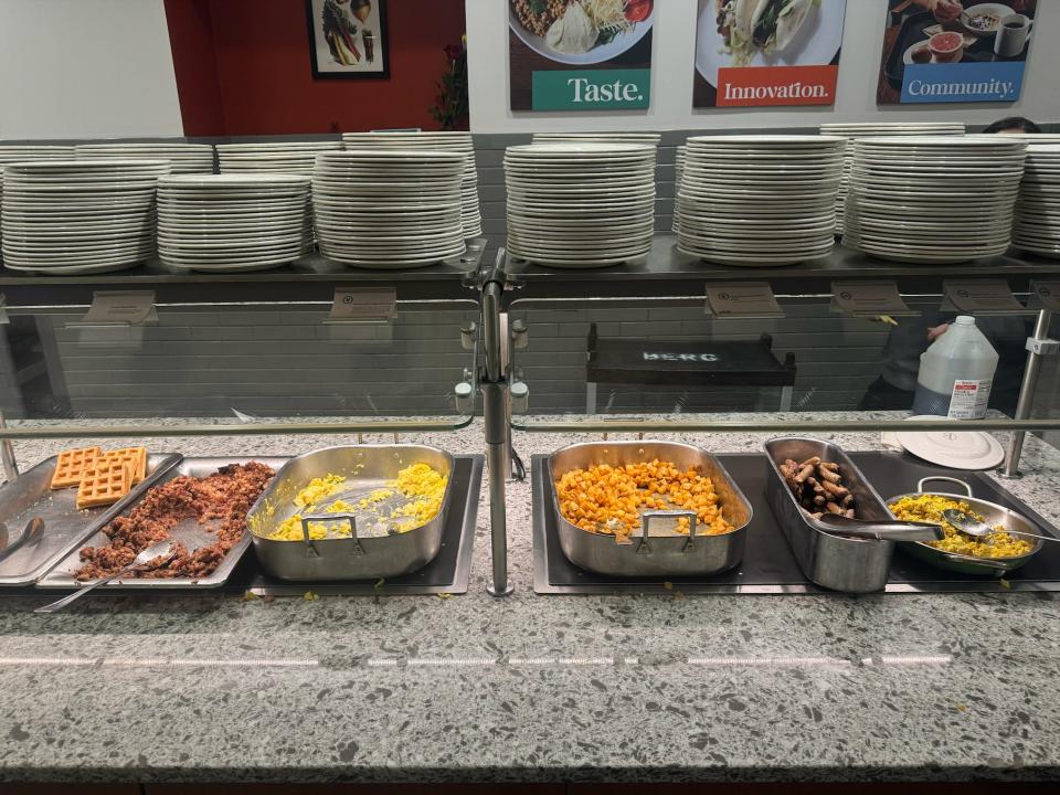 trays of breakfast foods at harvard