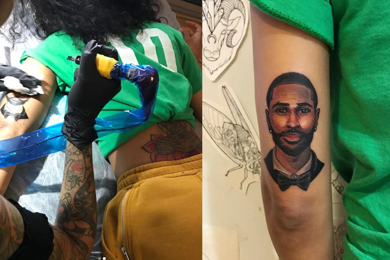 Singer Jhené Aiko showed how much she loves Big Sean by getting his face inked on her arm. (Photo: miryamlumpini/Instagram)