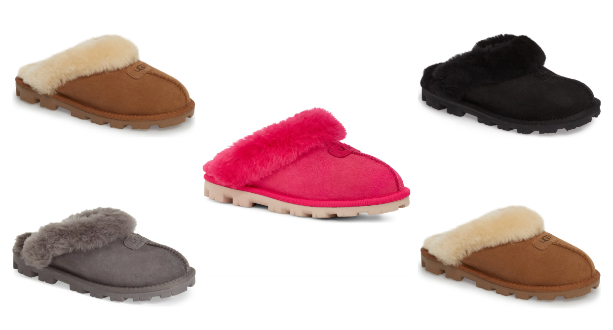 The Ugg Coquette Slippers have a one inch platform so you can style them with your coziest pajamas or a celebrity-inspired athleisure look (Photos via Nordstrom)
