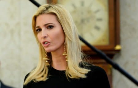 FILE PHOTO - Senior White House Advisor Ivanka Trump speaks as U.S. President Donald Trump participates in a working session regarding the Opportunity Zones provided by tax reform in the Oval Office of the White House in Washington, U.S., February 14, 2018.  REUTERS/Joshua Roberts