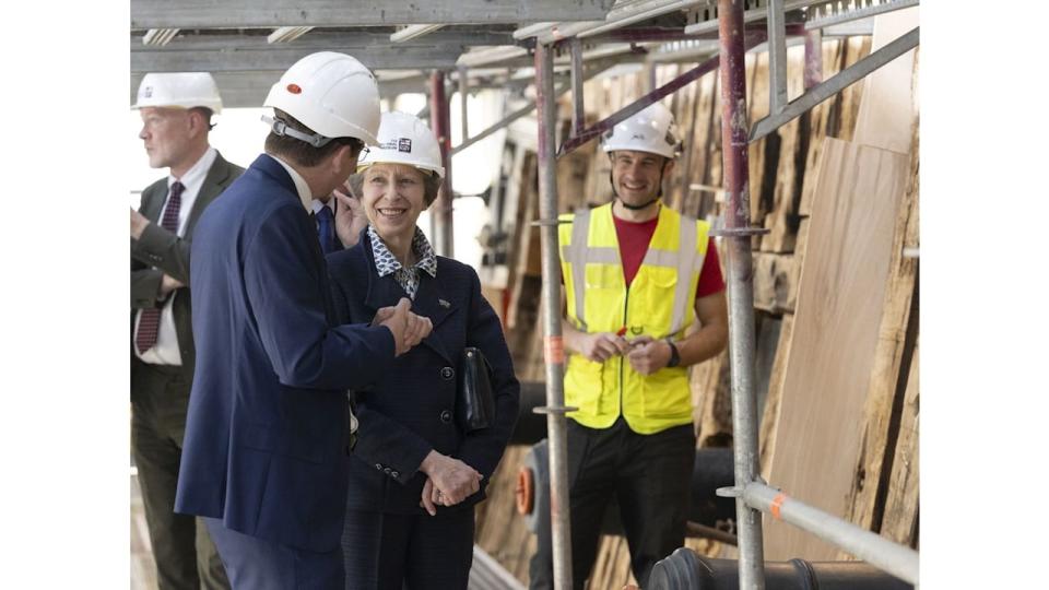 Princess Anne on construction site in hard hat