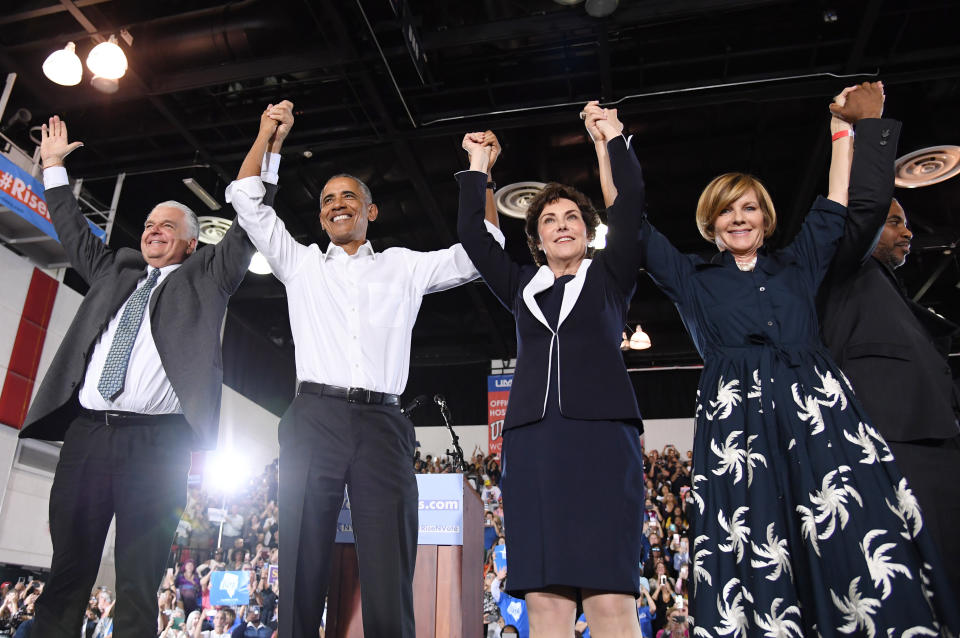 Former President Barack Obama appeared at a rally at the&nbsp;University of Nevada, Las Vegas, on Monday and urged people to vote in November's elections. (Photo: Ethan Miller via Getty Images)