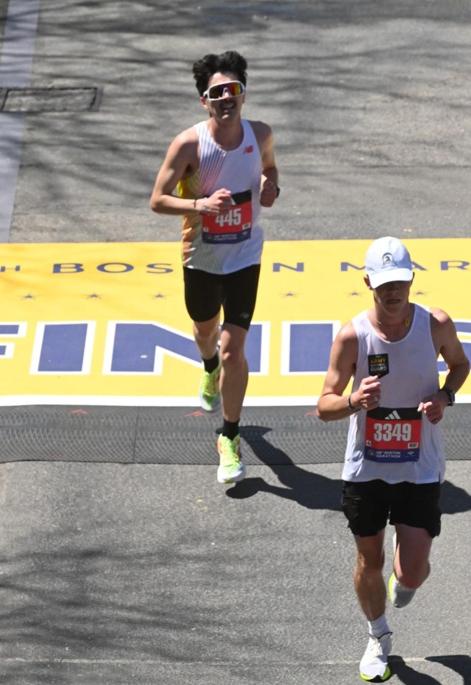 Brighton's Aidan Bustillo (445) was the first Livingston County resident in Boston Marathon on Monday, April 15, 2024.