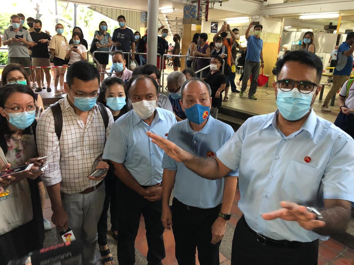 Workers' Party doorstop at Kovan Market on 8 July 2020. (PHOTO: Nicholas Yong/Yahoo News Singapore)