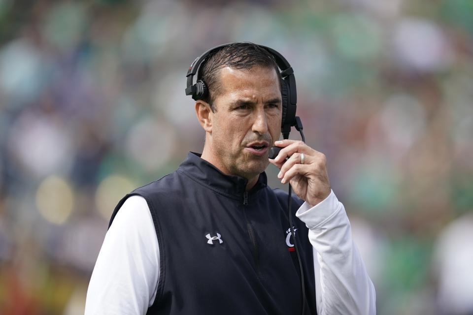 Cincinnati head coach Luke Fickell guided the Bearcats to a perfect 13-0 regular season and a College Football Playoff berth in 2021. (AP Photo/Darron Cummings)