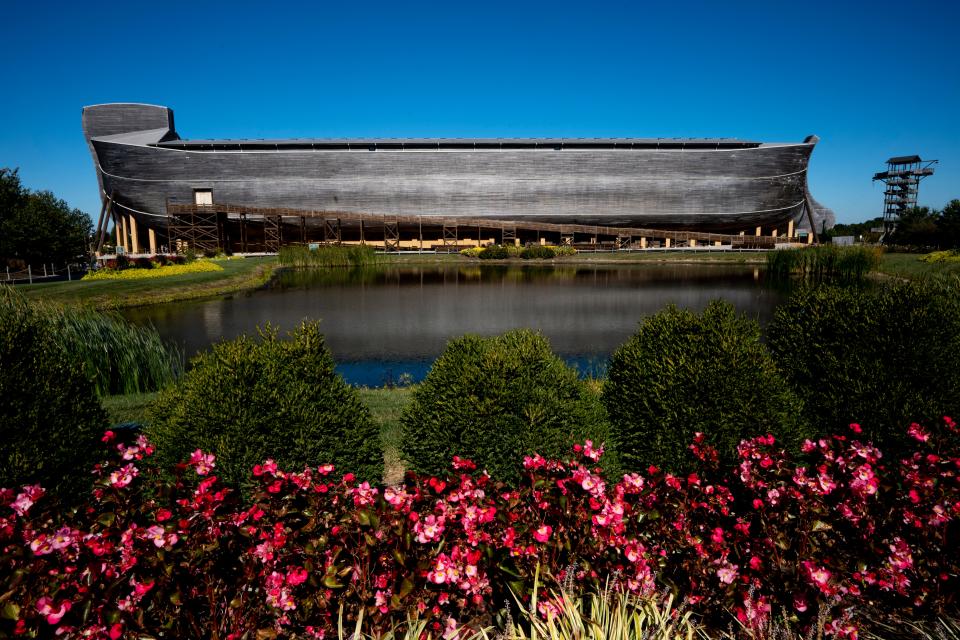 A view of the 510-foot-long replica of Noah's Ark at Ark Encounter in Williamstown, Ky., on Friday, Sept. 30, 2022. Answers in Genesis has created two attractions with Ark Encounter and the Creation Museum. Ken Ham, Answers in Genesis CEO and founder, said the plan is to expand the attraction by adding a replica of the Tower of Babel and an indoor model of what Jerusalem may have looked like at the time of Jesus Christ.