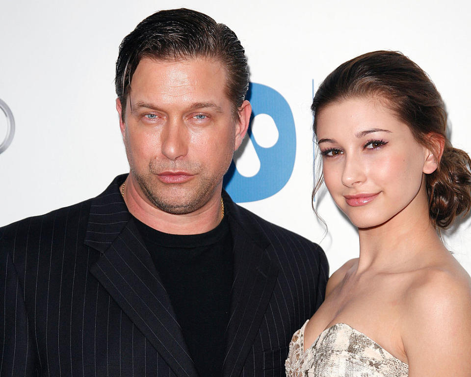 Instagram account BeautyByAmbra compared an edited photo of Bieber to this photo, taken in 2011 alongside her father, actor Stephen Baldwin. (Image via Getty Images). 