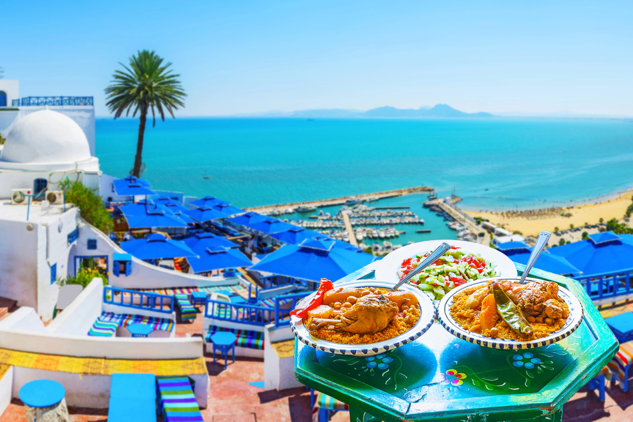 Traditional Lunch on Porch Overlooking the Sea, Tunisia