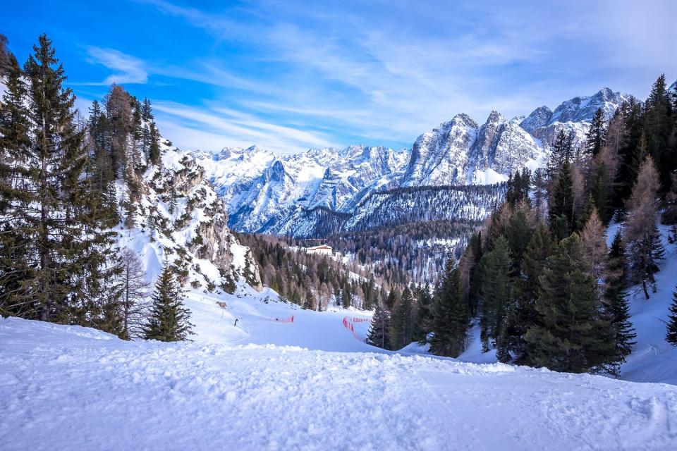 Winter landscape in Dolomites at Cortina D'Ampezzo ski resort, Italy