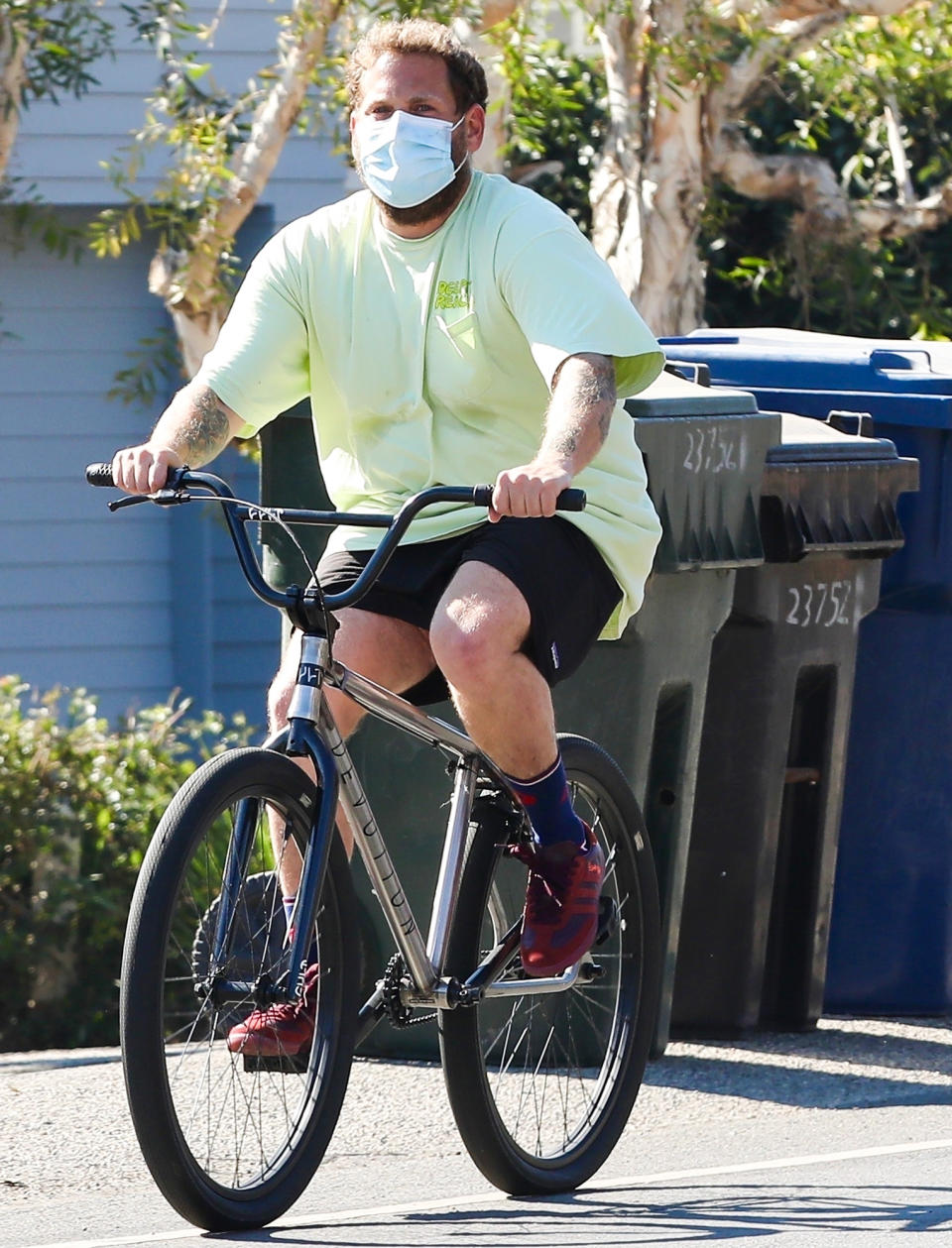 <p>Jonah Hill goes for a bike ride in sunny Malibu on Wednesday.</p>