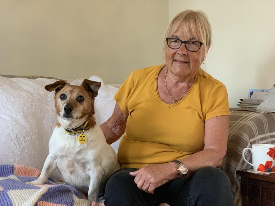 Janet Hall with 17-year-old Tonks the Jack Russell. See SWNS copy SWMDdog: The oldest pooch in care in Britain has finally found a "forever home". 17-year-old Tonks was being cared for at the Dogs Trust Kenilworth in Warwickshire after being found on the streets. The charity launched an appeal to find a home for the loveable Jack Russell Terrier.