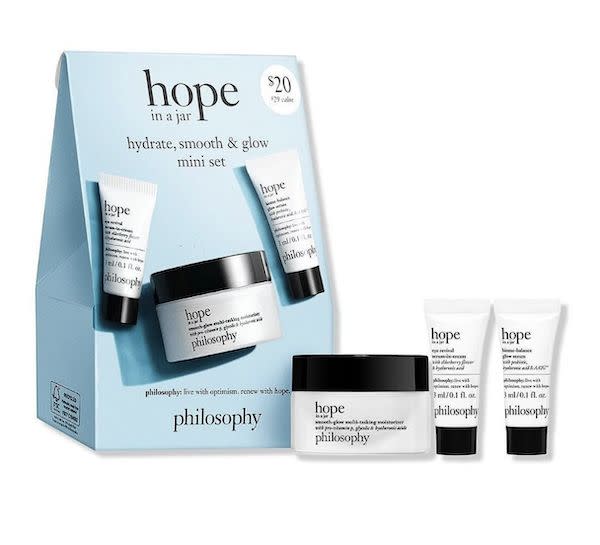 Set de 3 productos Hope In A Jar de Philosophy para hidratar, suavizar e iluminar la piel