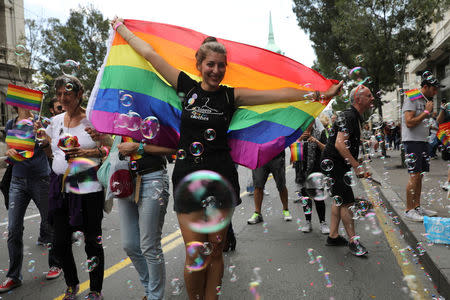 A participant holds a rainbow flag during an annual LGBT (Lesbian, Gay, Bisexual and Transgender) pride parade in Belgrade, Serbia September 17, 2017. REUTERS/Marko Djurica