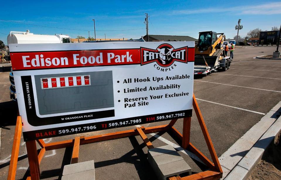 Tri-City developer Tim Bush is developing a small food truck park at North Edison and West Okanogan Place, near Kamiakin High School in Kennewick. Edison Food Park, formerly fat Cat Food Park, is being built next to another Bush project, Fat Cat Garages. The park will have space for six food trucks, with all hook ups available.