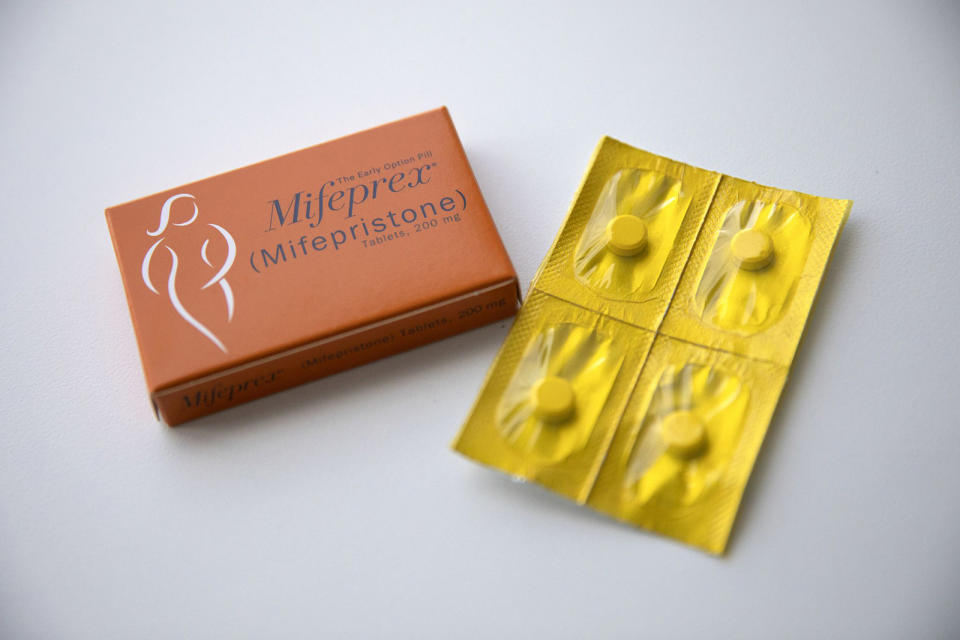 Mifepristone and misoprostol pills  at a clinic for medication abortions. (Erin Hooley / Chicago Tribune via Getty Images file)