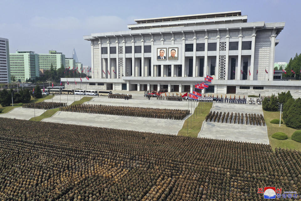 In this photo provided by the North Korean government, a funeral for Marshal of the Korean People's Army Hyon Chol Hae is held at the April 25 House of Culture in Pyongyang, North Korea Sunday, May 22, 2022. Independent journalists were not given access to cover the event depicted in this image distributed by the North Korean government. The content of this image is as provided and cannot be independently verified. Korean language watermark on image as provided by source reads: "KCNA" which is the abbreviation for Korean Central News Agency. (Korean Central News Agency/Korea News Service via AP)